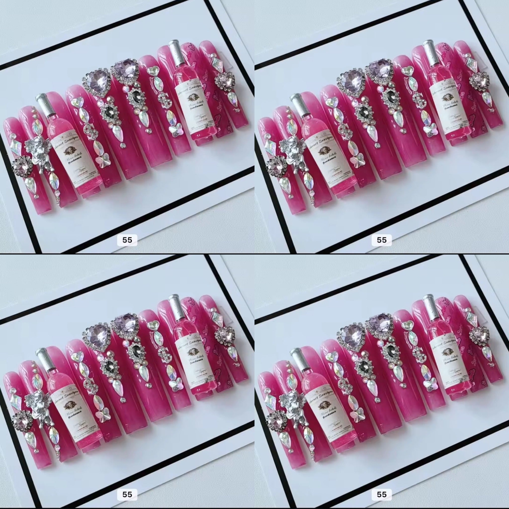 Pink acrylic press on nails with champagne