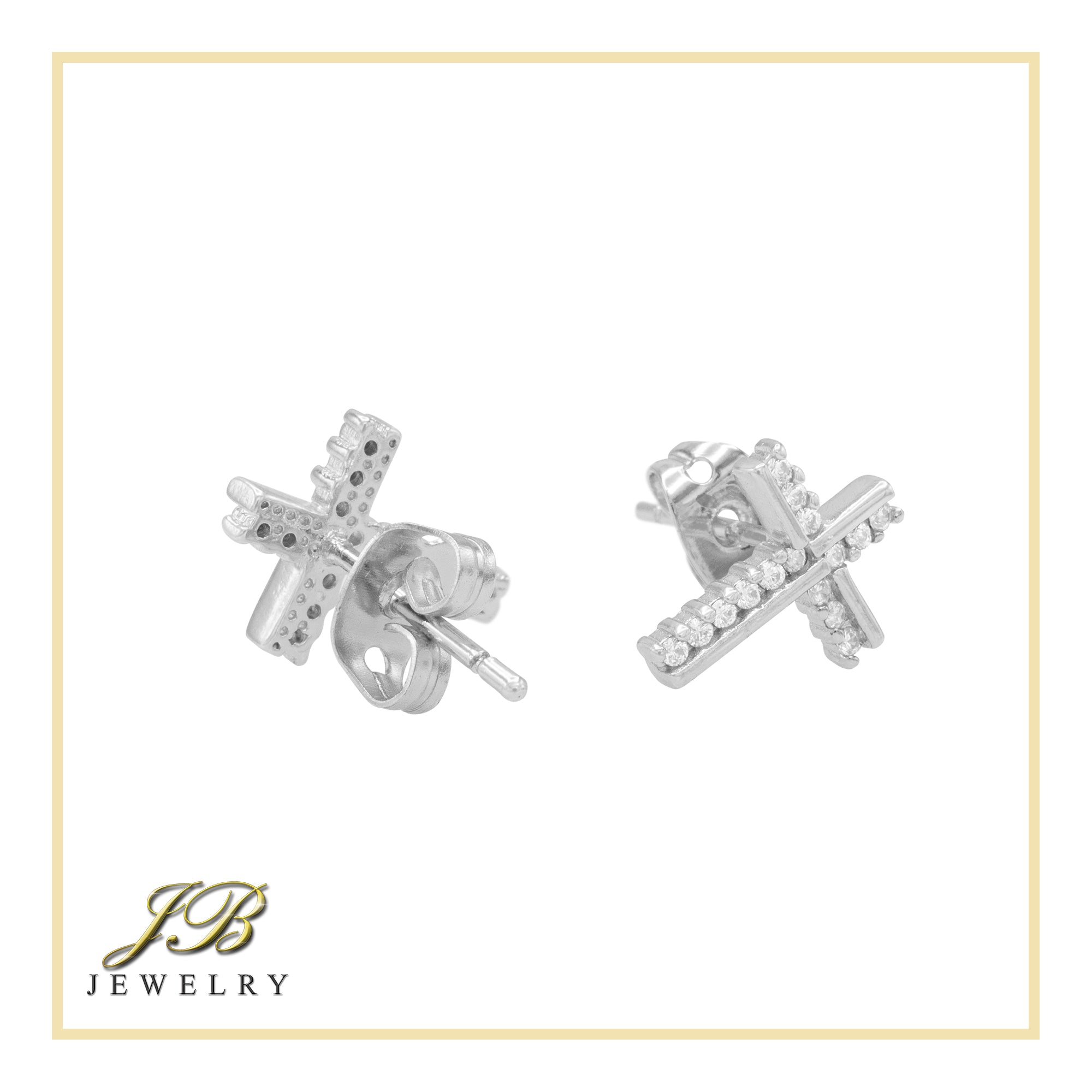 Cross 14K Gold Filled Silver Earrings Cubic Zirconia Hip Hop Studs Jewelry Women Men