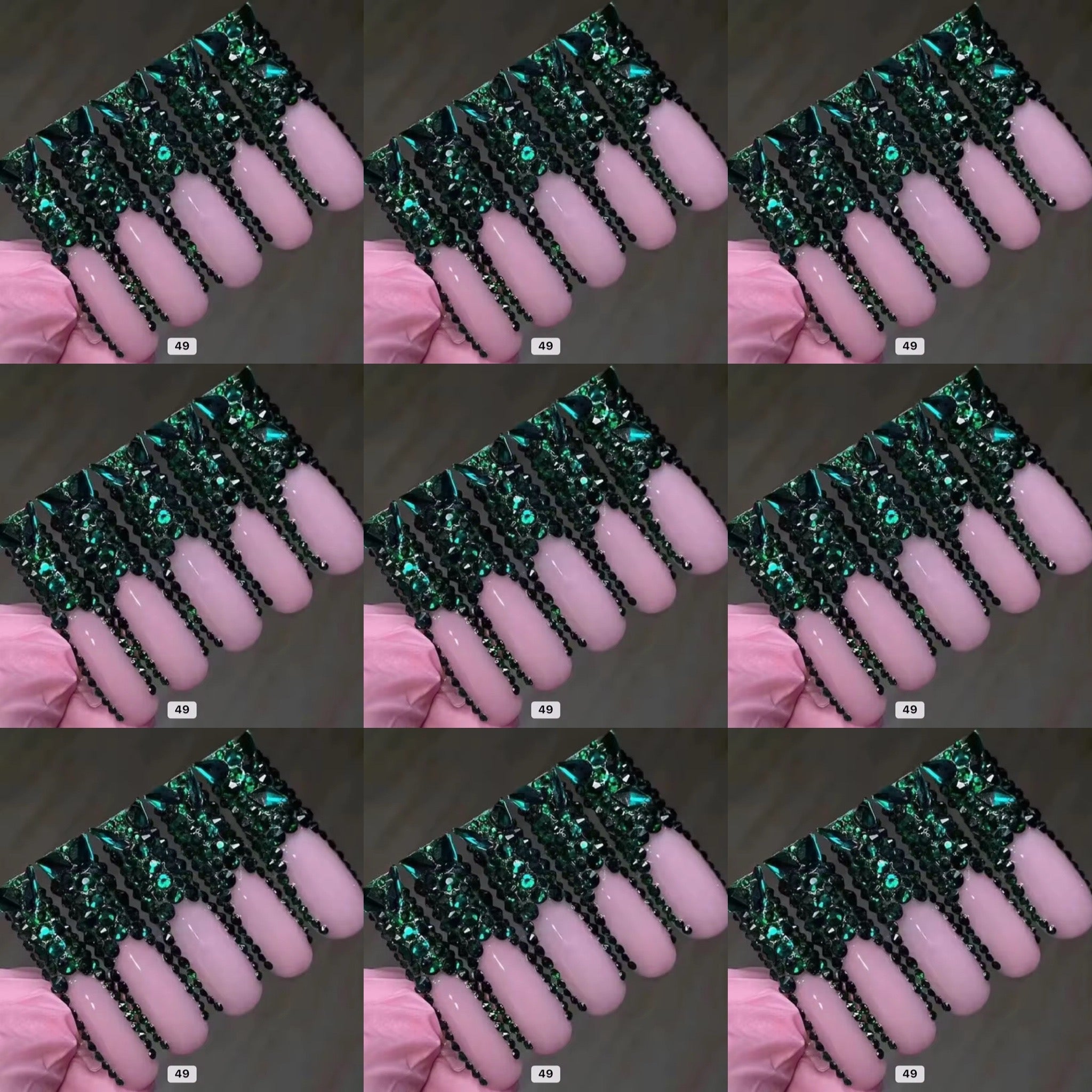 Green crystal long press on nails