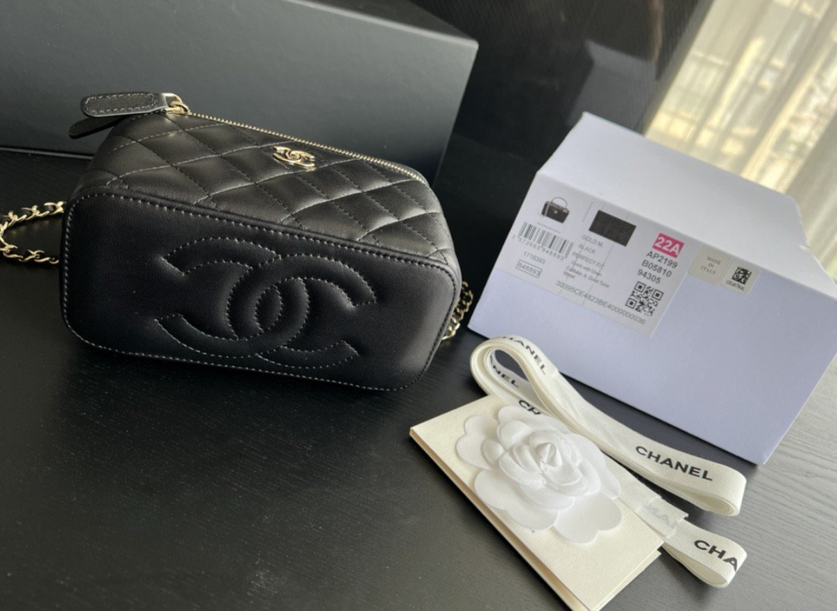 CHANEL Black Quilted Vanity Mini Crossbody with Gold
Hardware