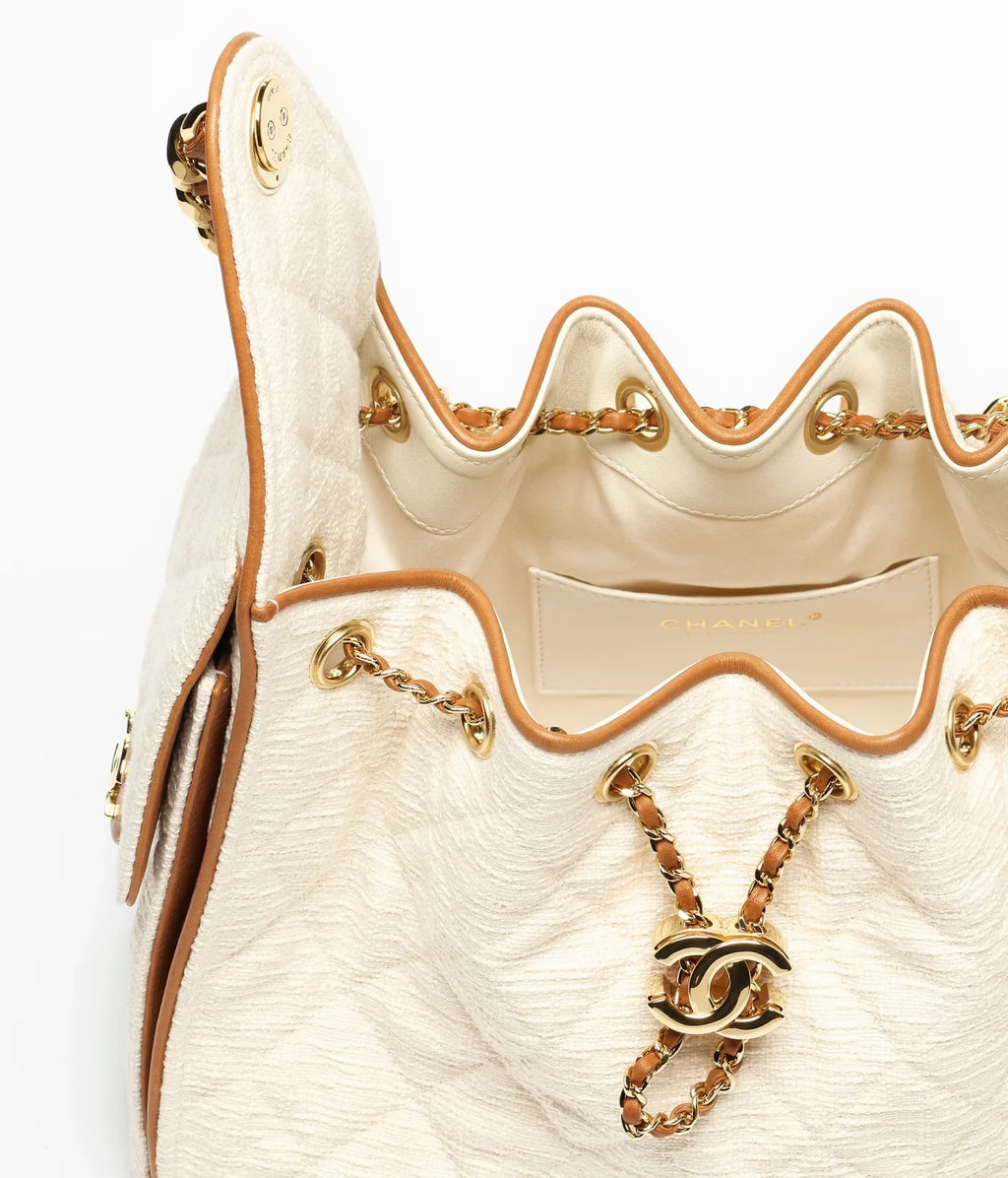 Chanel Canvas, Calfskin & Gold-Tone Metal 
Ecru & Camel