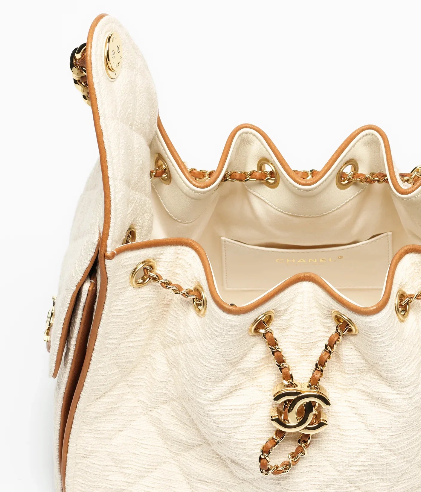 Chanel Canvas, Calfskin & Gold-Tone Metal 
Ecru & Camel
