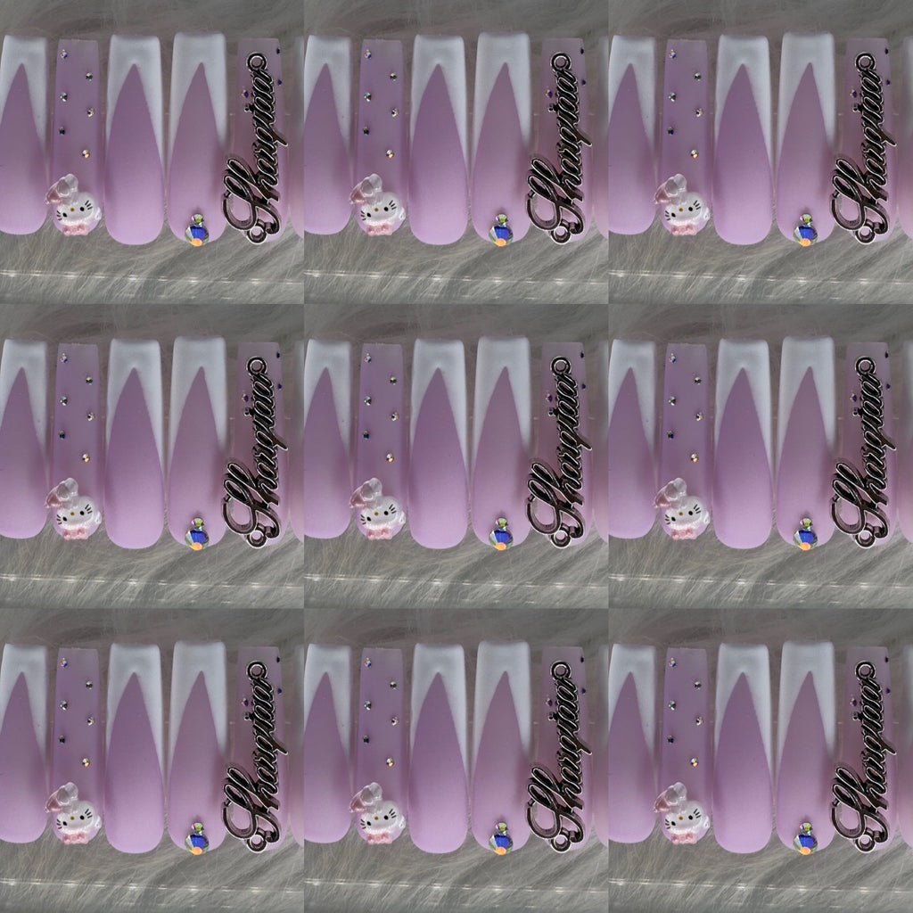 Purple and white long acrylic nails