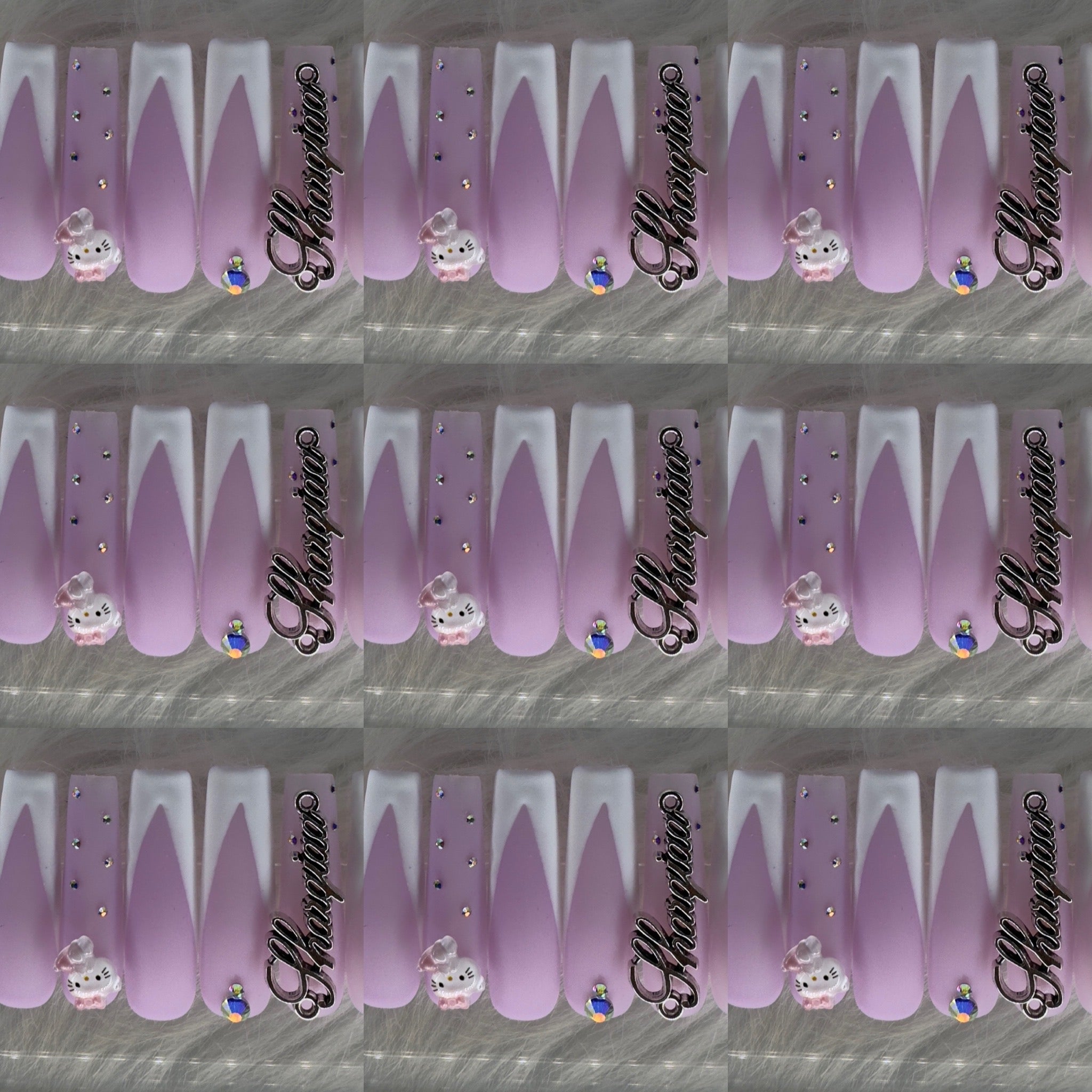 Purple and white long acrylic nails