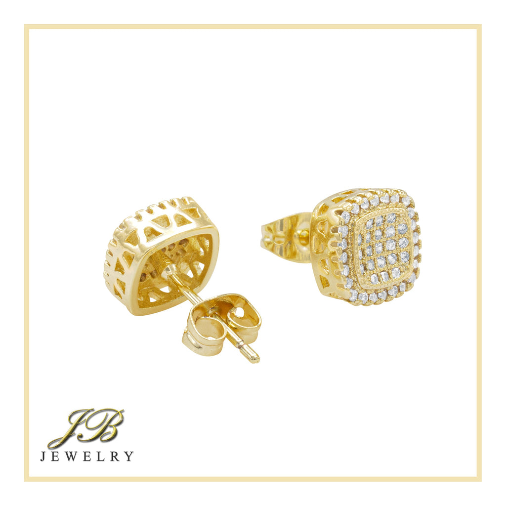 Square 9 Cubic Zirconia Earrings 14K Gold Filled Silver Hip Hop Studs Jewelry Women Men