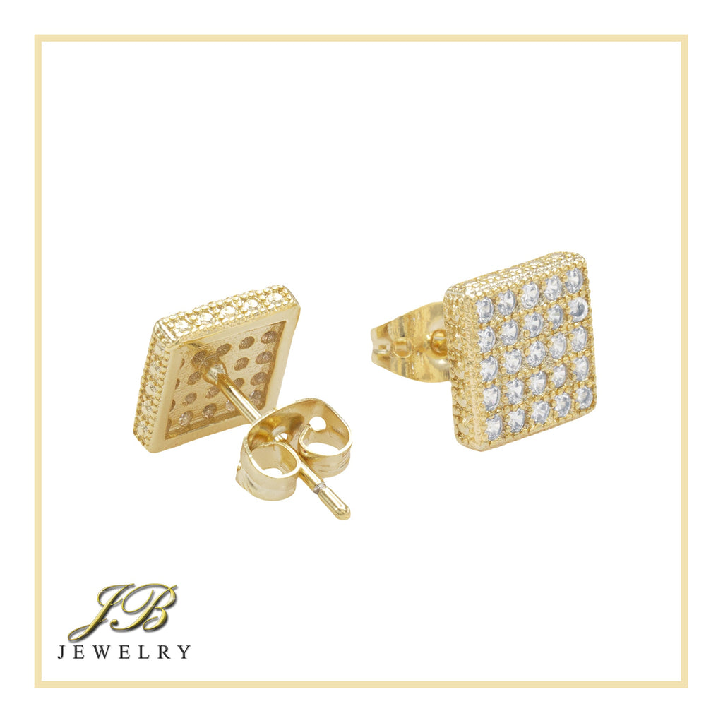 Square 17 Cubic Zirconia Earrings 14K Gold Filled Silver Hip Hop Studs Jewelry Women Men