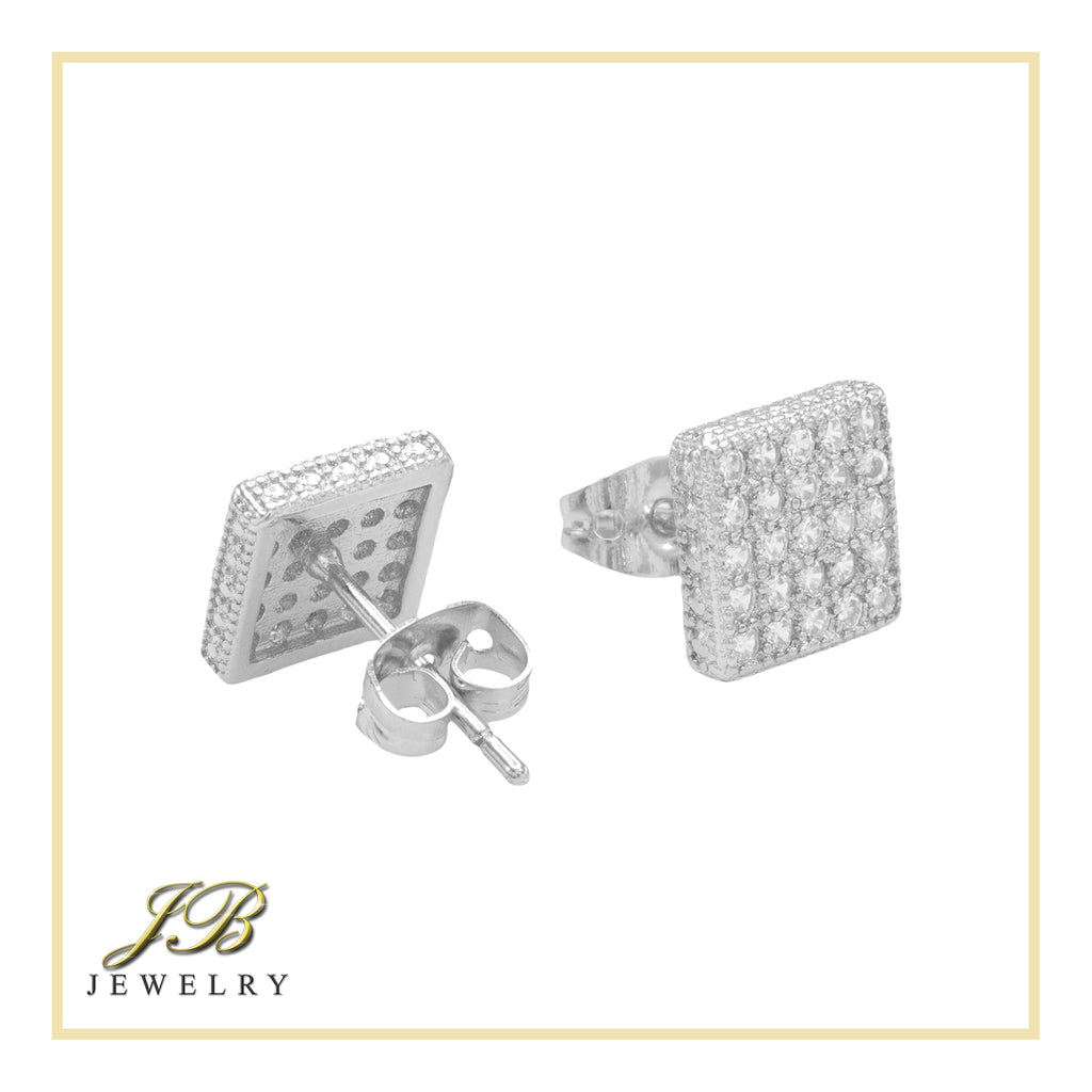 Square 17 Cubic Zirconia Earrings 14K Gold Filled Silver Hip Hop Studs Jewelry Women Men