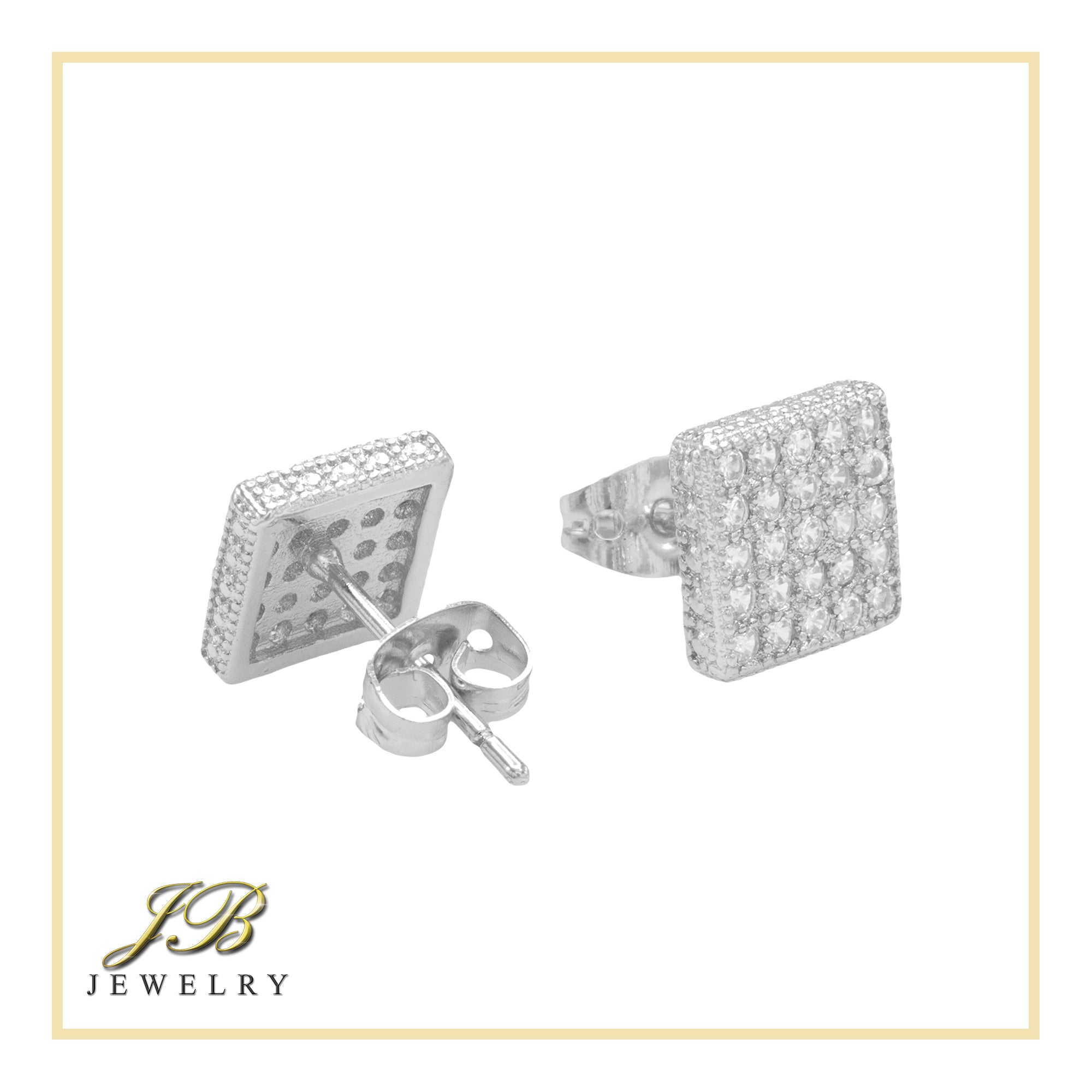 Square 17 Cubic Zirconia Earrings 14K Gold Filled Silver Hip Hop Studs Jewelry Women Men