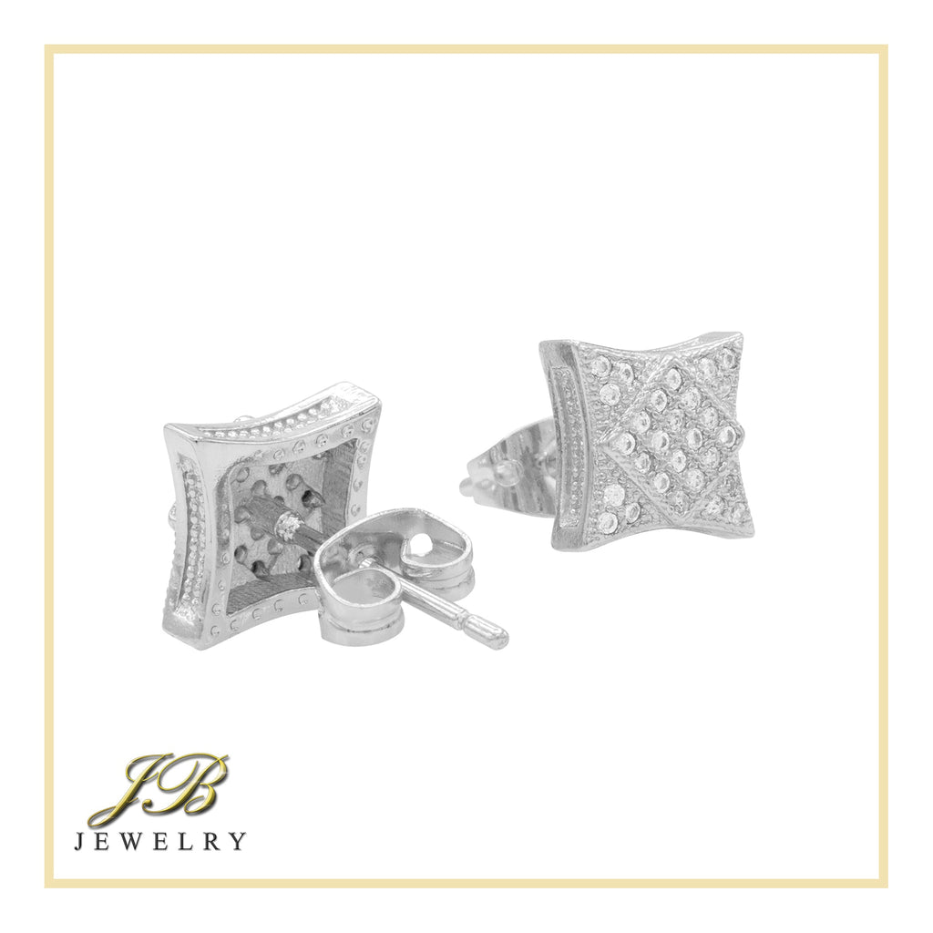 Square 7 Cubic Zirconia Earrings 14K Gold Filled Silver Hip Hop Studs Jewelry Women Men