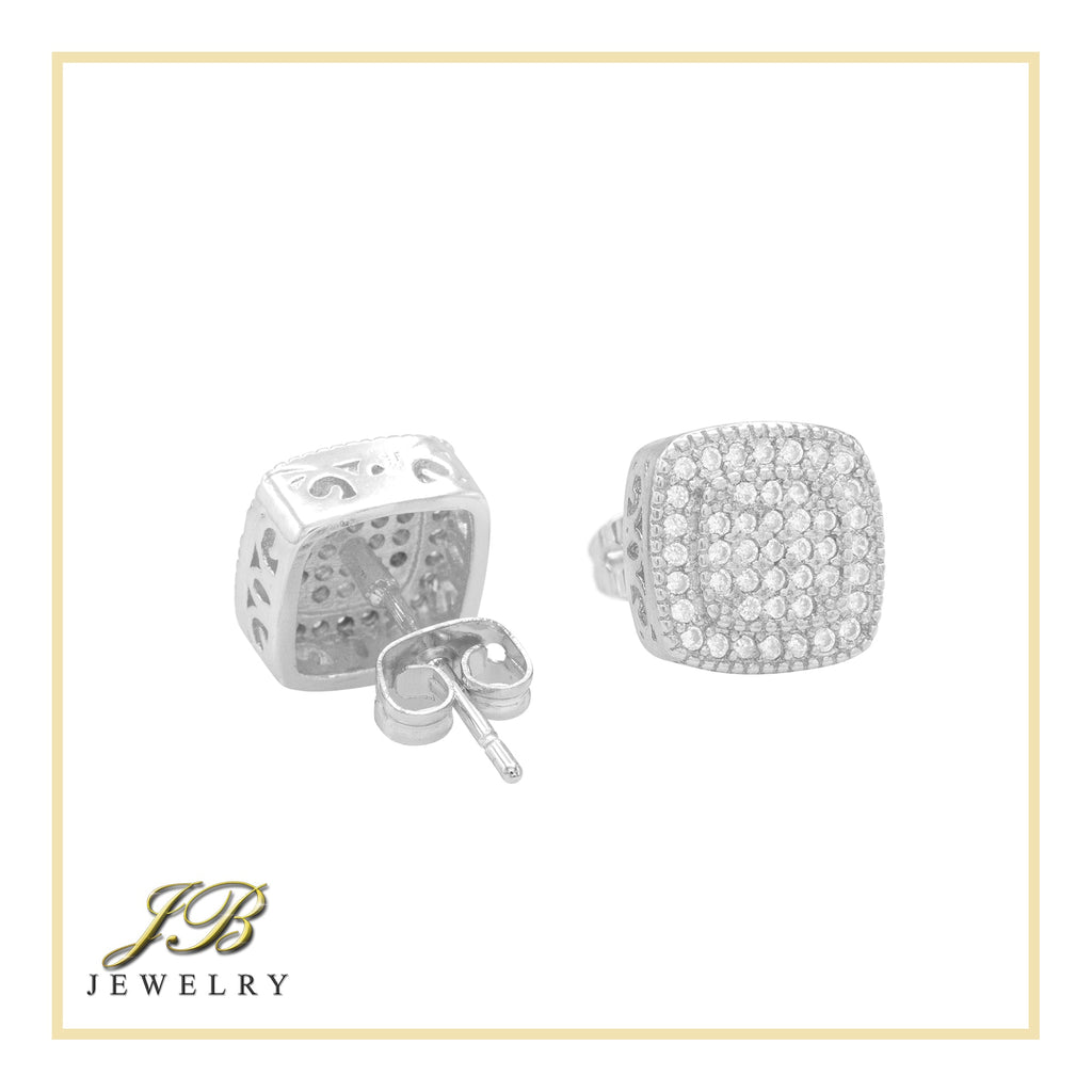 Double Square 6 Cubic Zirconia Earrings 14K Gold Filled Silver Hip Hop Studs Ear Piercing Jewelry Women Men