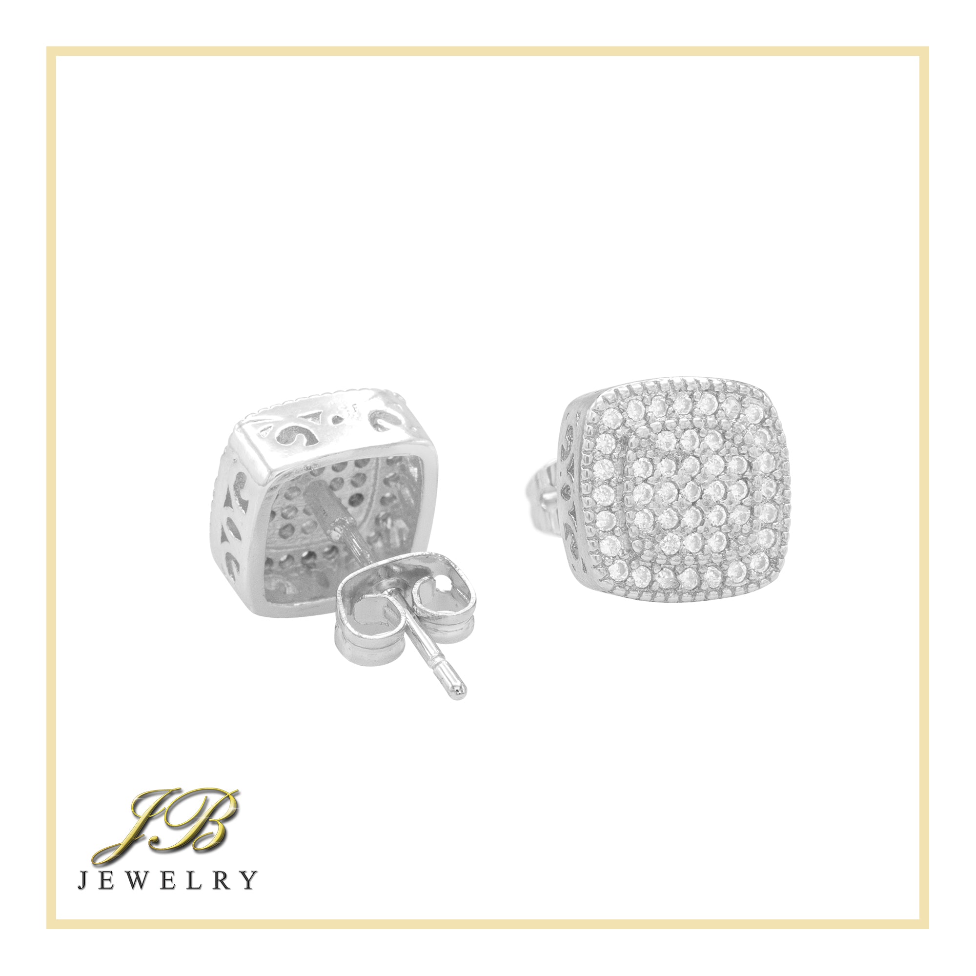 Double Square 6 Cubic Zirconia Earrings 14K Gold Filled Silver Hip Hop Studs Ear Piercing Jewelry Women Men