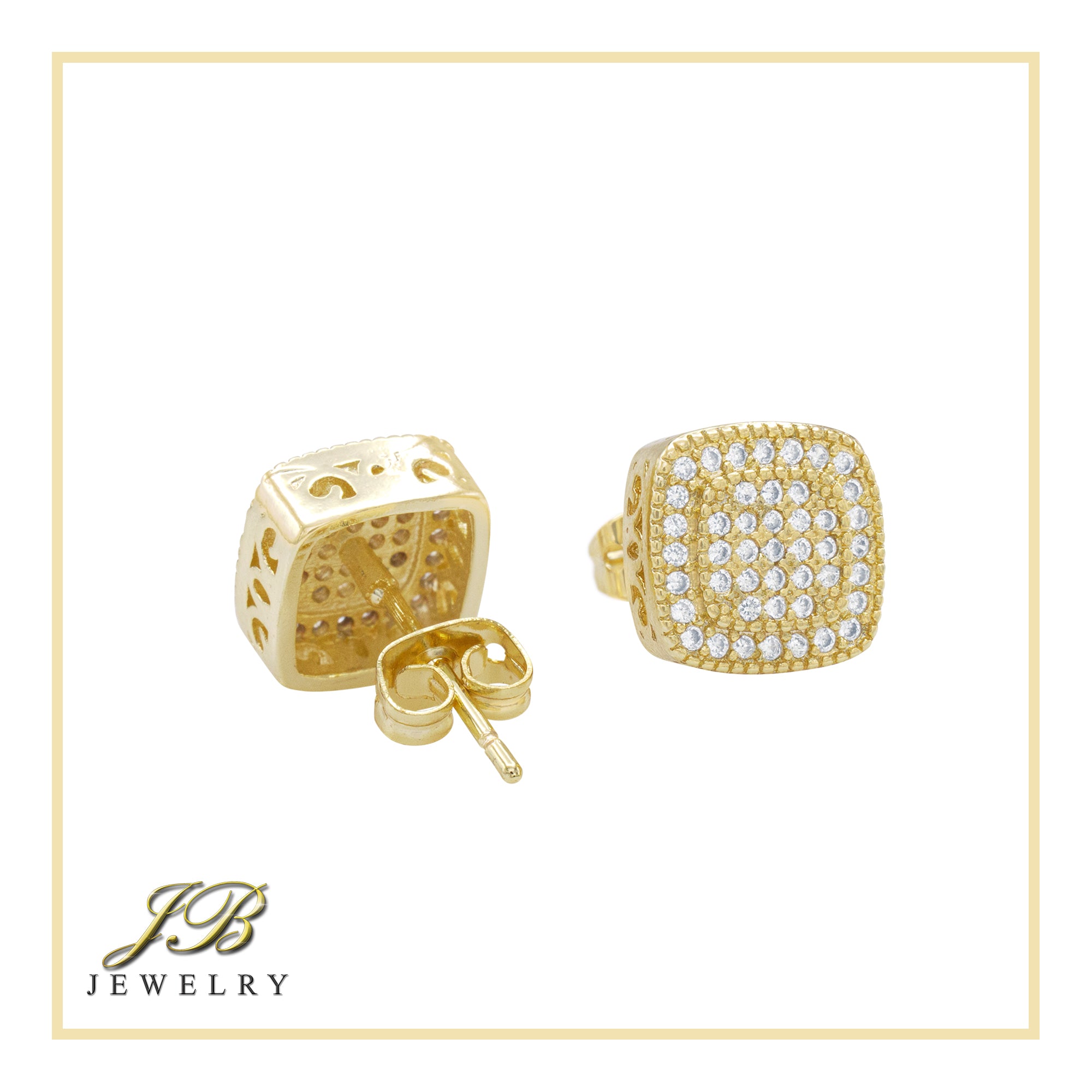 Double Square 6 Cubic Zirconia Earrings 14K Gold Filled Silver Hip Hop Studs Ear Piercing Jewelry Women Men