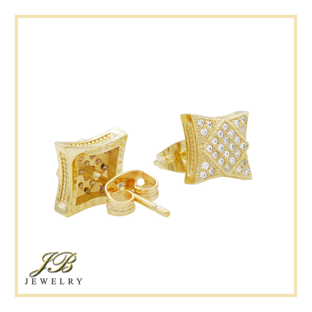 Square 7 Cubic Zirconia Earrings 14K Gold Filled Silver Hip Hop Studs Jewelry Women Men