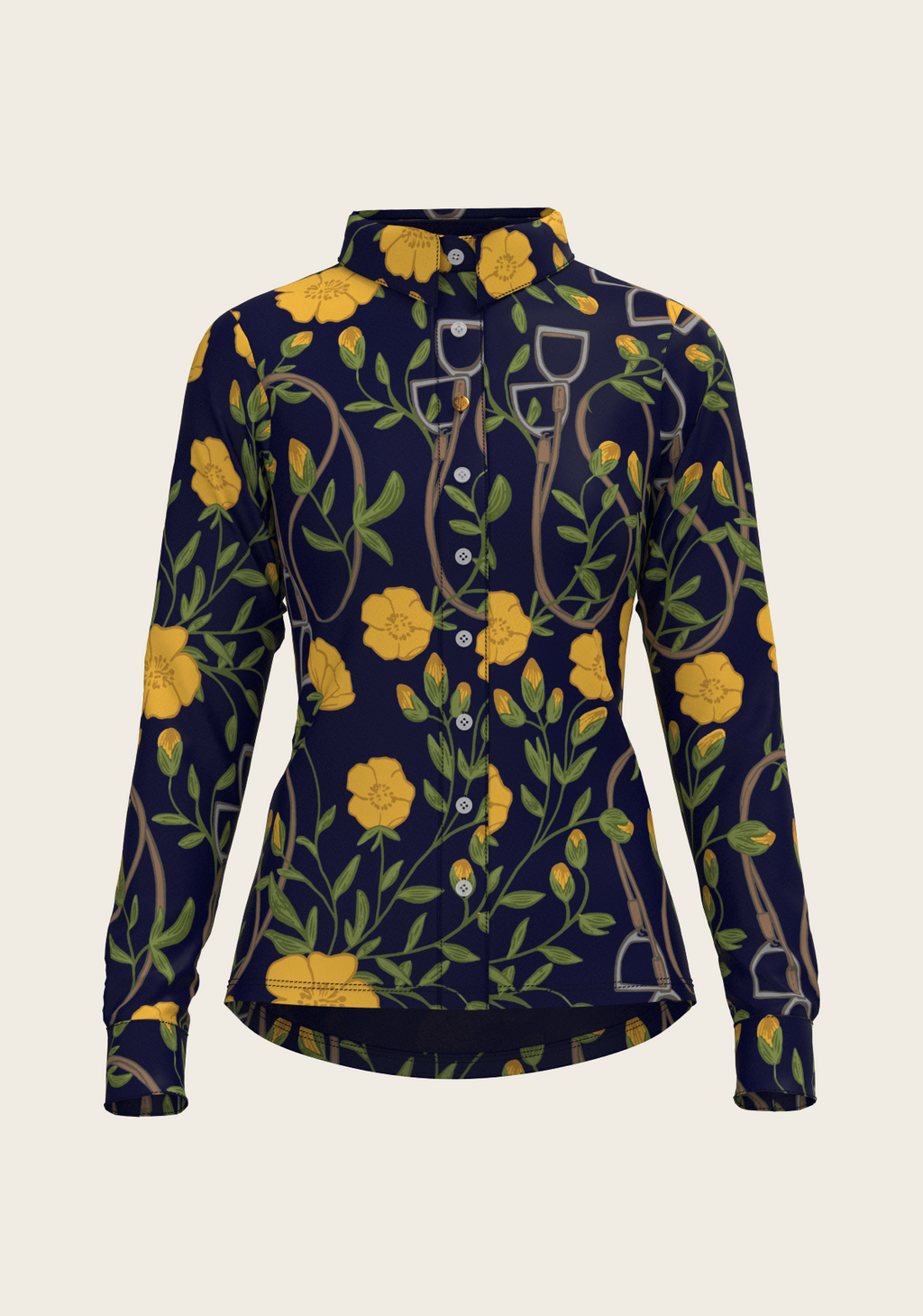 Navy Stirrups Ladies Casual Button Shirt