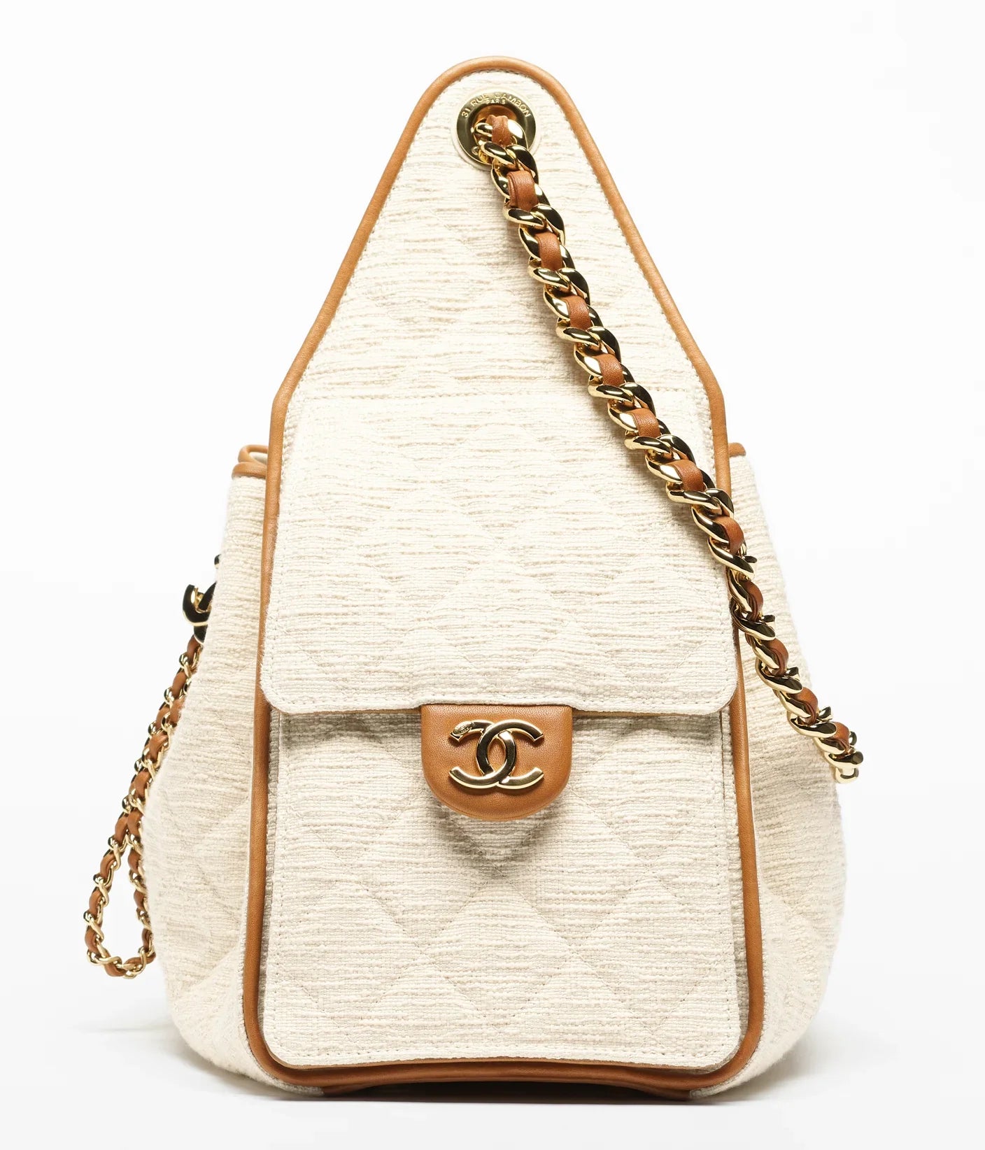 Chanel Canvas, Calfskin & Gold-Tone Metal 
Ecru & Camel