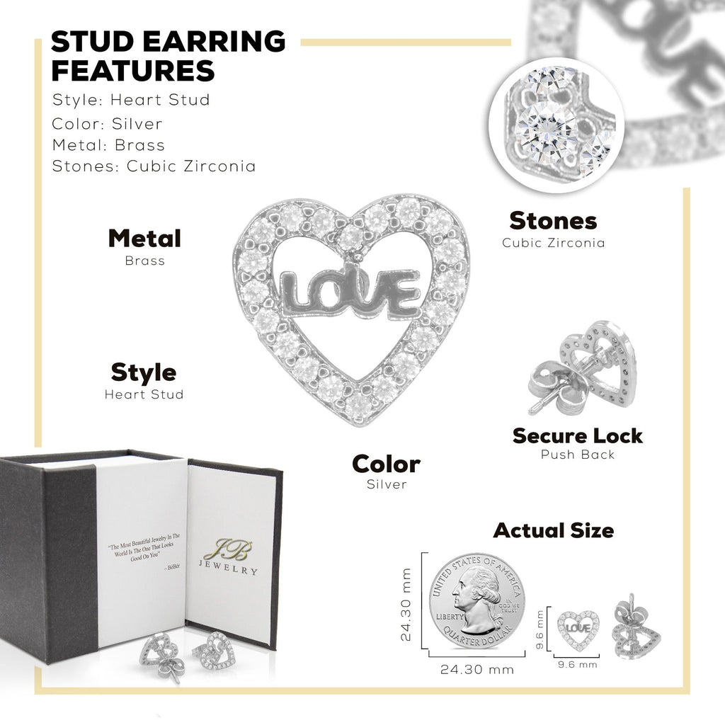 Heart 14 Cubic Zirconia Earrings 14K Gold Filled Silver Hip Hop Studs Jewelry Women
