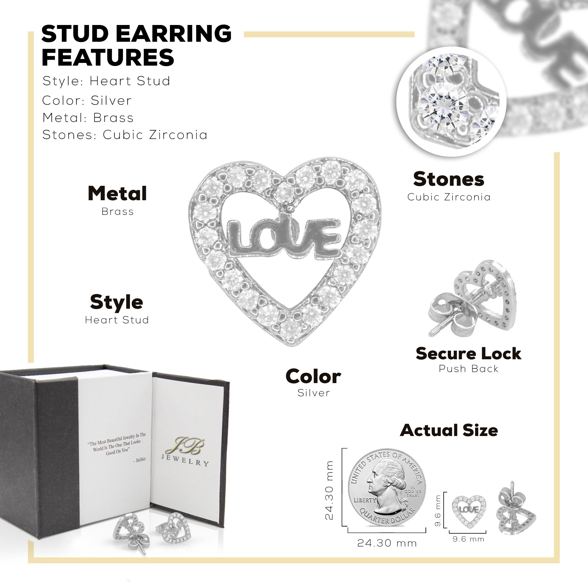 Heart 14 Cubic Zirconia Earrings 14K Gold Filled Silver Hip Hop Studs Jewelry Women