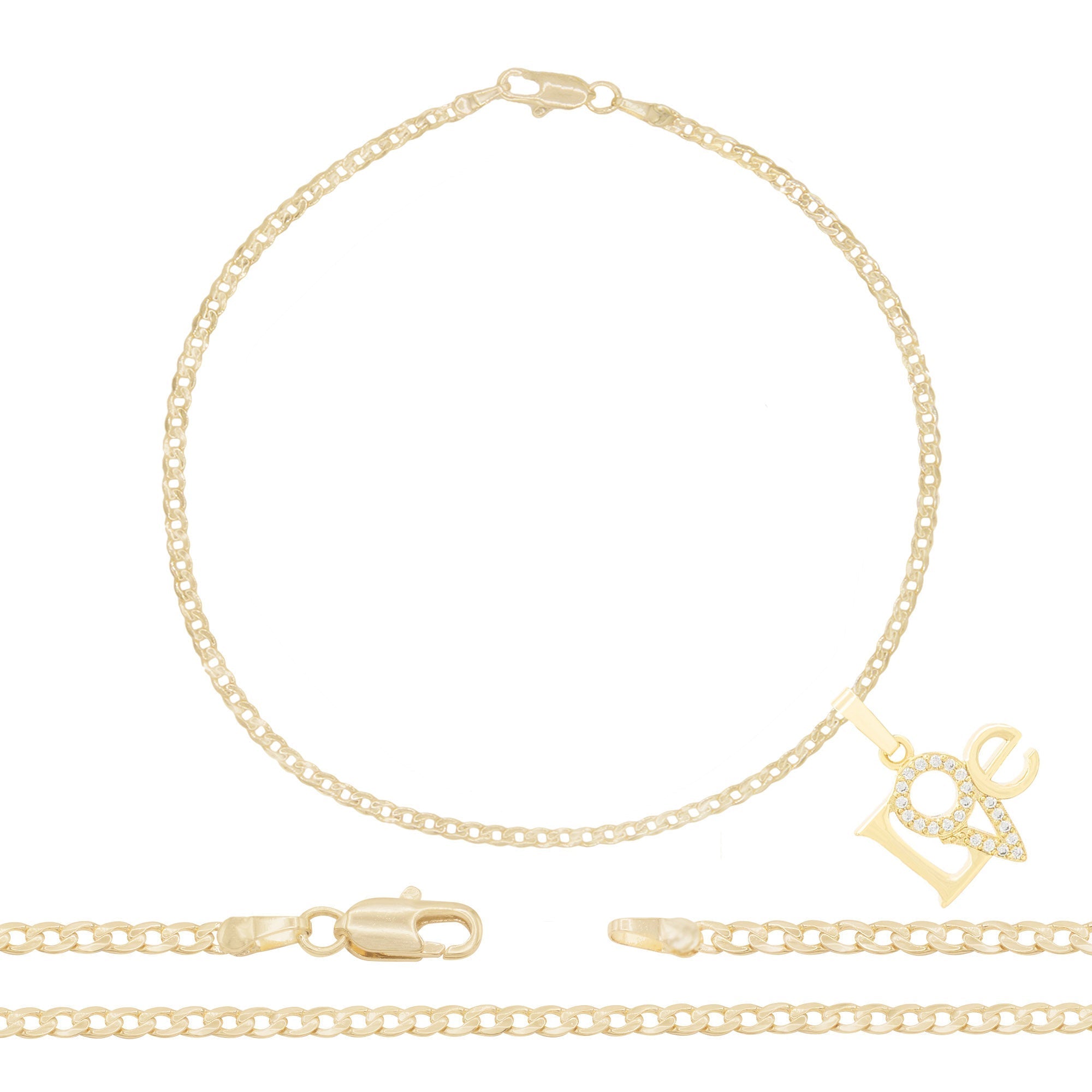 Love CZ Pendant 14K Anklet Gold Filled Cubic Zirconia 10" Women