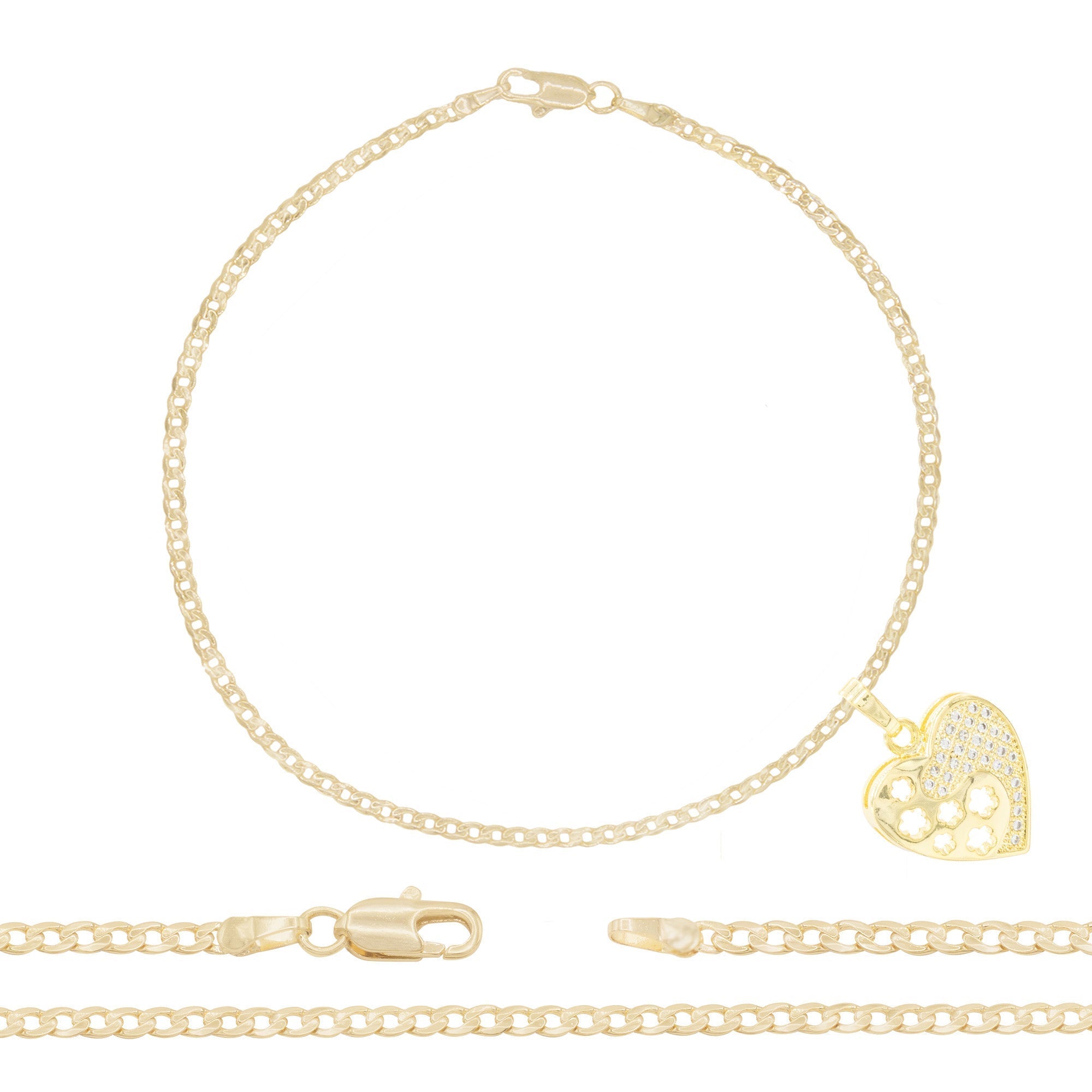 CZ Heart Charm 14K Gold Filled Anklet 10" Women Jewelry