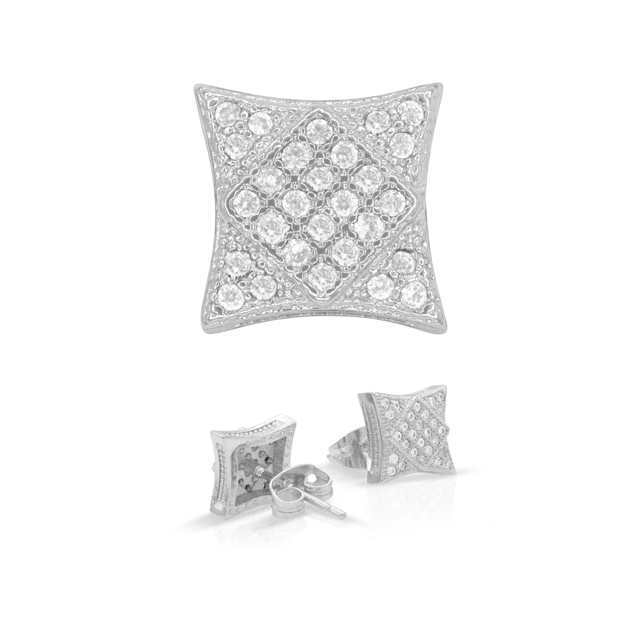 Square 7 Cubic Zirconia Earrings 14K Gold Filled Silver Hip Hop Studs Jewelry Women Men