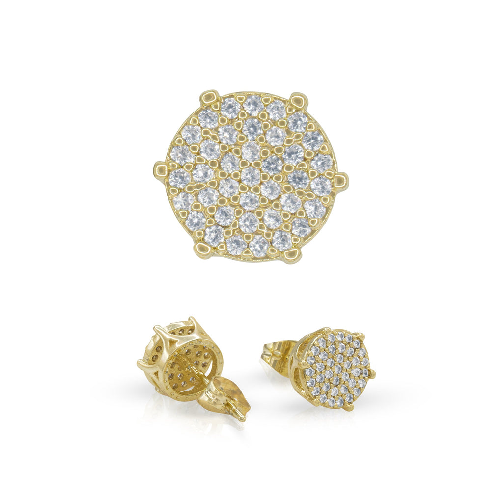 Round 5 Cubic Zirconia Earrings 14K Gold Filled Hip Hop Studs Jewelry Women Men