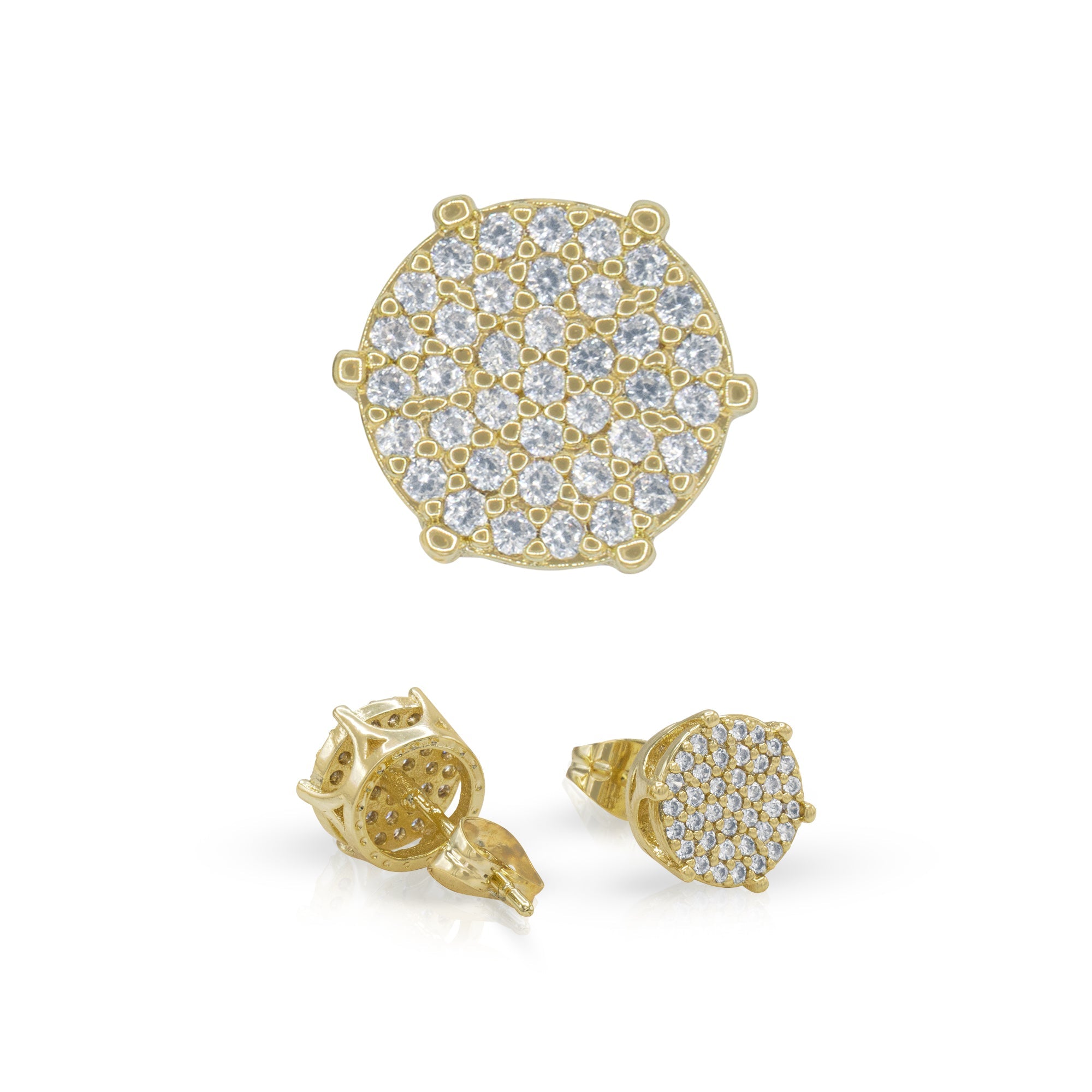 Round 5 Cubic Zirconia Earrings 14K Gold Filled Hip Hop Studs Jewelry Women Men
