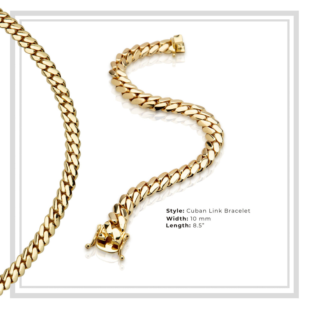 Miami Cuban Link Chain Bracelet 14K Gold Premium Plated 10-24mm Men Jewelry 8.5 inch