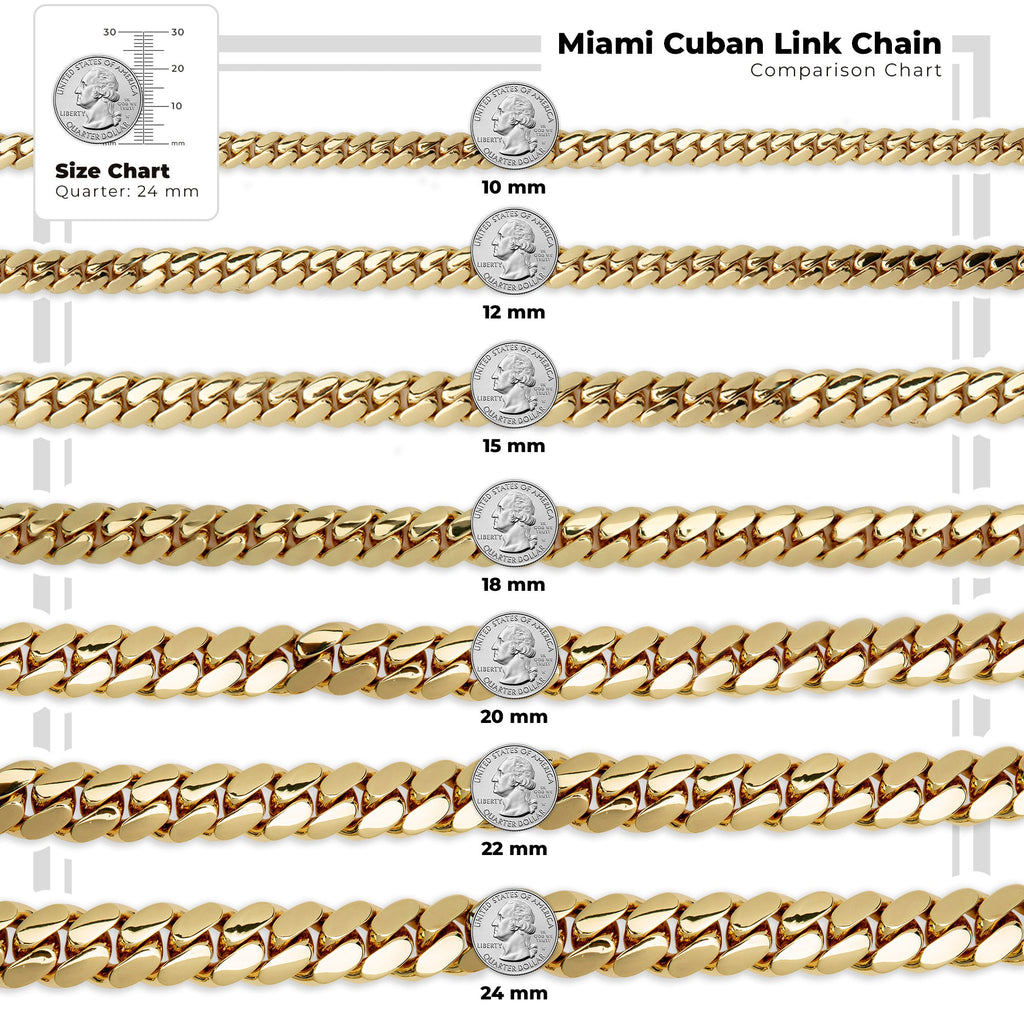 Miami Cuban Link Chain Bracelet 14K Gold Premium Plated 10-24mm Men Jewelry 8.5 inch