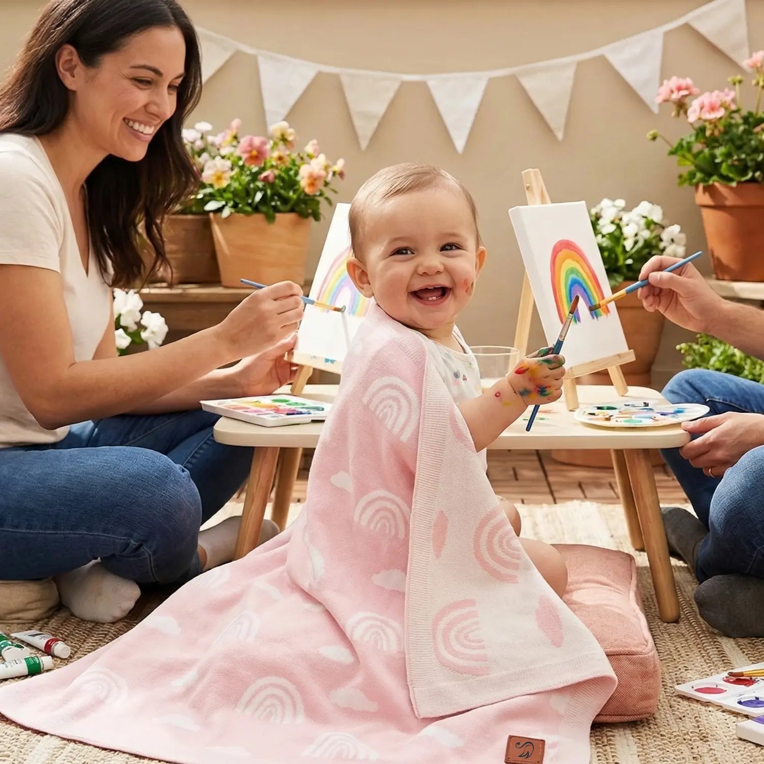 Rainbow Jacquard Knit Baby Blanket