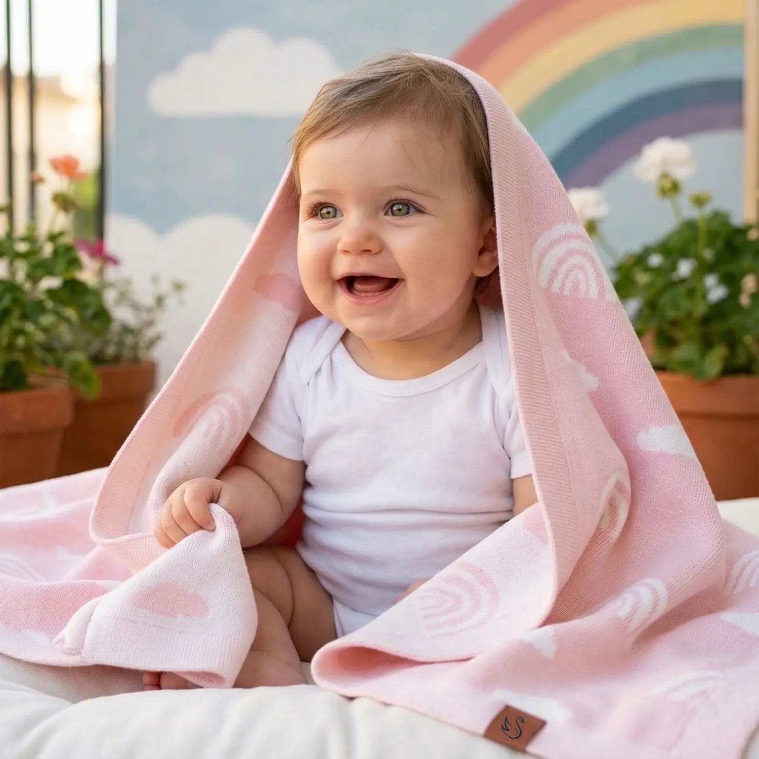 Rainbow Jacquard Knit Baby Blanket