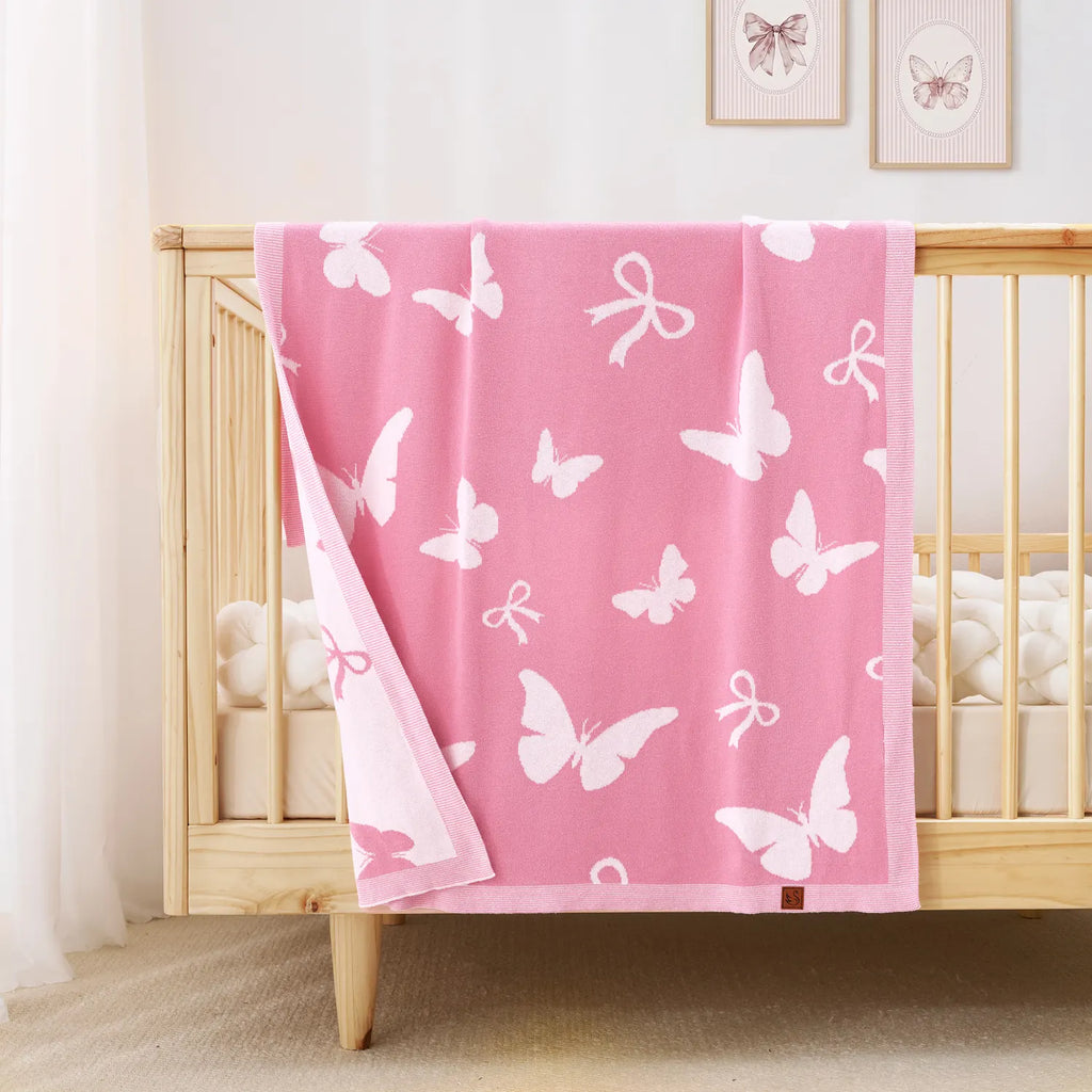 Butterfly Jacquard Knit Baby Blanket