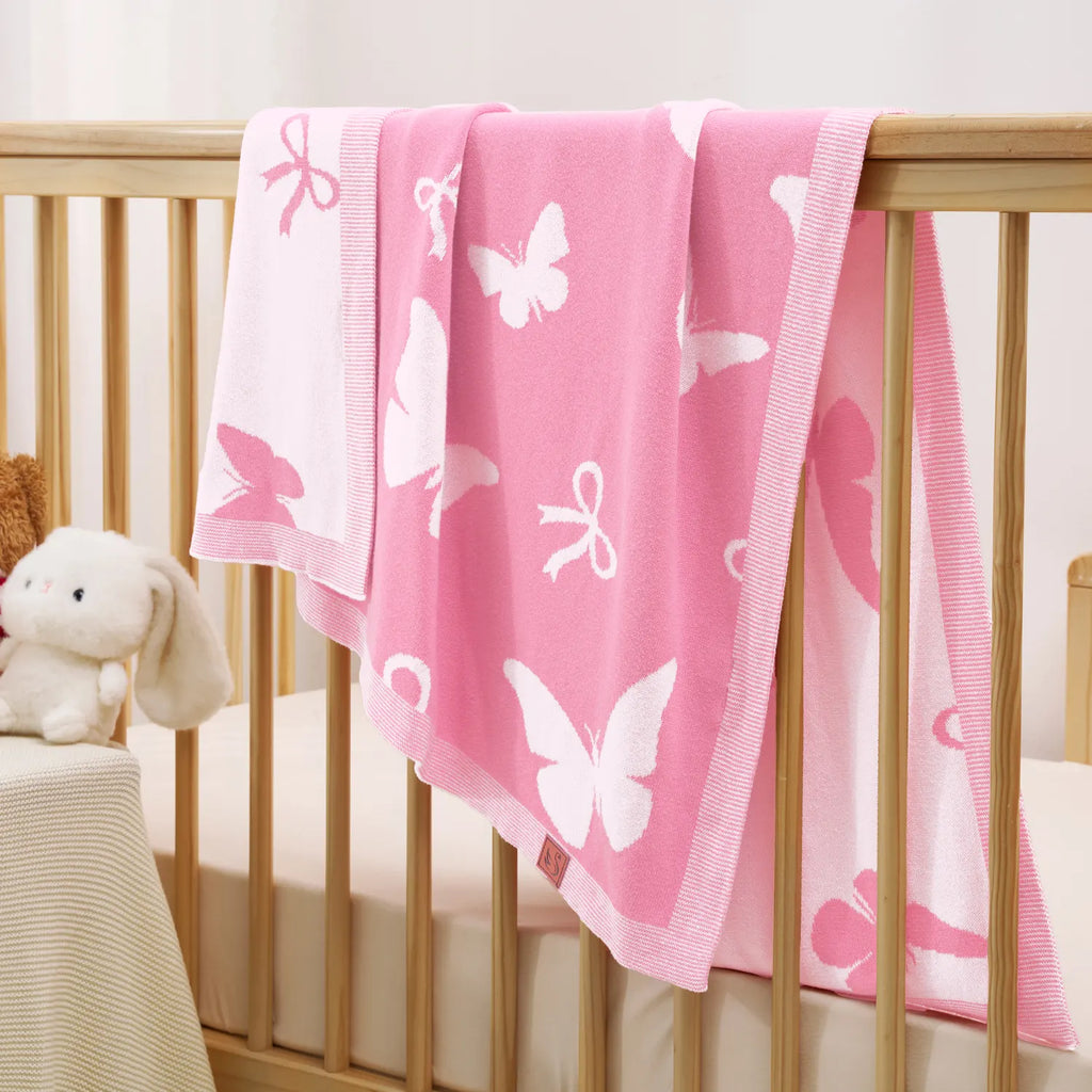 Butterfly Jacquard Knit Baby Blanket
