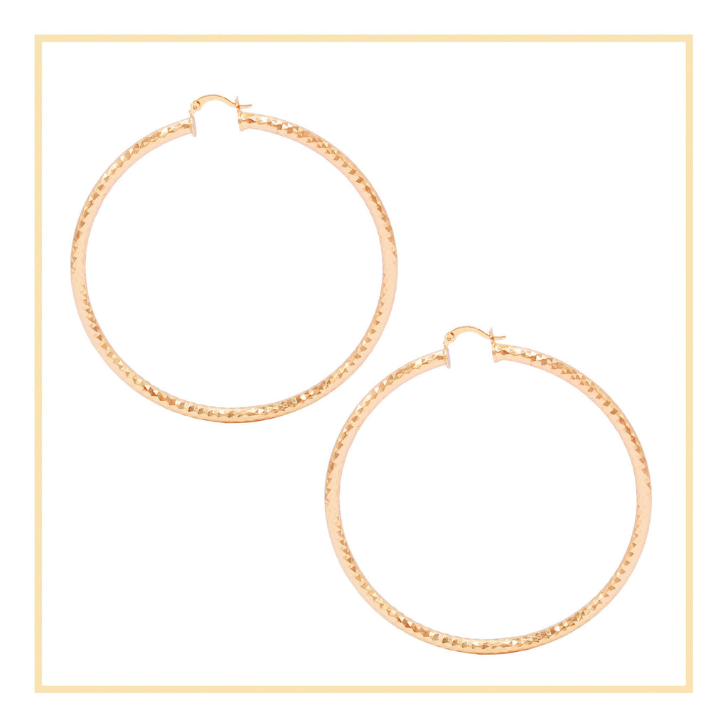 Tri Cut 14K Gold-Filled Hoop Women Earrings 4 mm Thick 25-80 mm